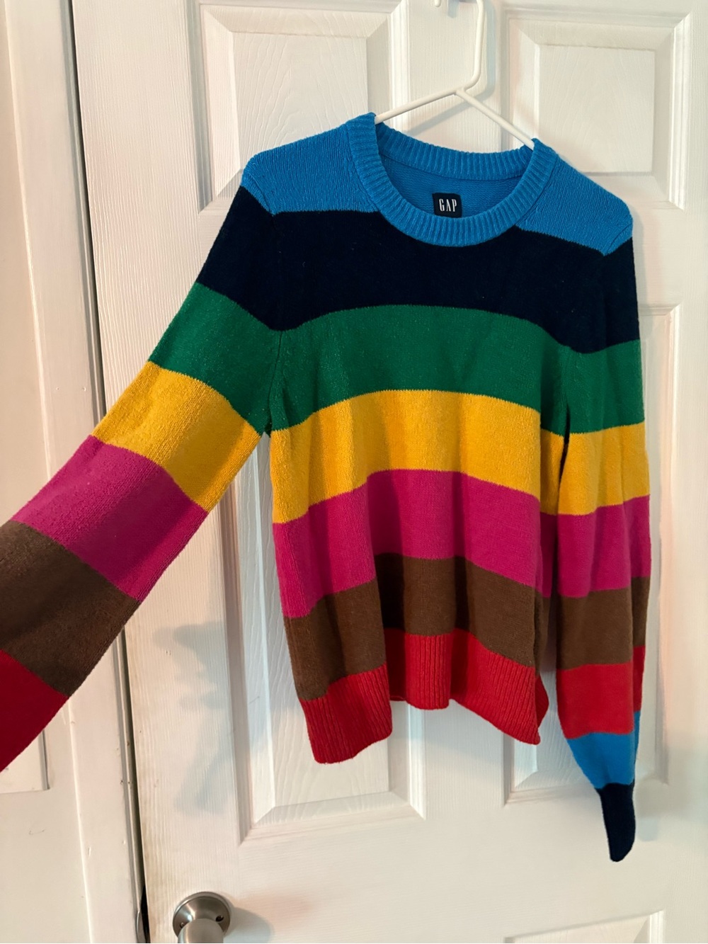 GAP Rainbow Stripe Sweater Colorblock Knit Crewneck Small - Picture 4 of 9